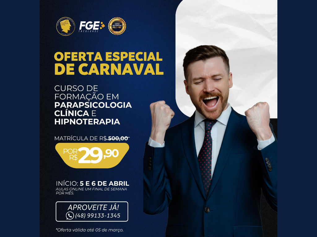 Promoção - Matrícula Formação do Parapsicólogo Clínico e Hipnoterapeuta